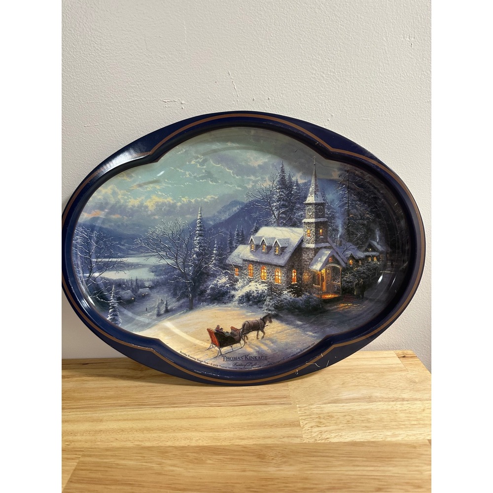 Thomas Kinkade Sunday Evening Sleigh Ride 2005 Large Oval Tin Serving Tray 17in